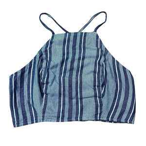 American Eagle Blue/White Striped High Neck Lined Cropped Tank Top Size Large